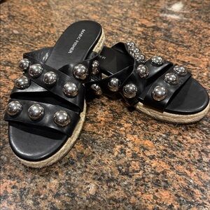 Marc Fisher ‘Prisca’ Black Studded Slip-On Sandals. Sz 6.5
